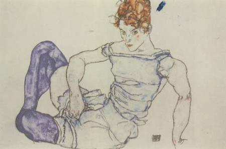 Egon Schiele Seated Woman in Violet Stockings (mk12) oil painting image